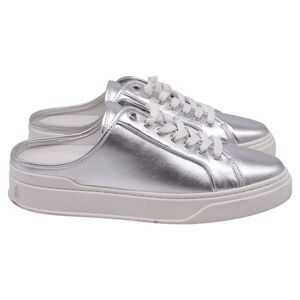 Stuart Weitzman Skater Mule Sneakers in Silver Leather